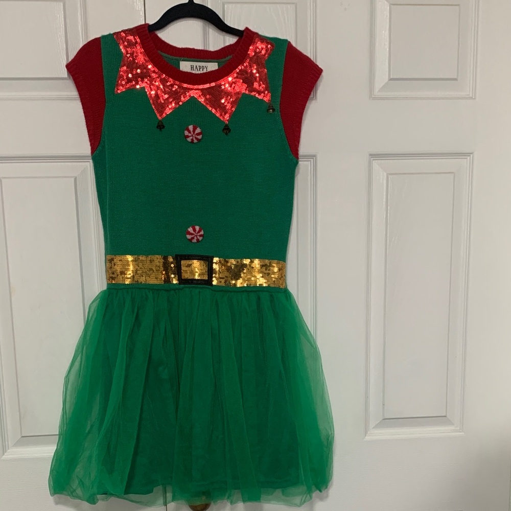 Charming Holiday Elf Dress with Gold Belt